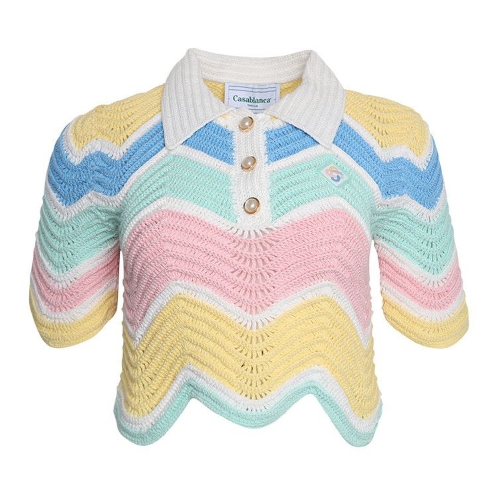 New Casablanca Polo Top Crochet Knit Small Wavey
